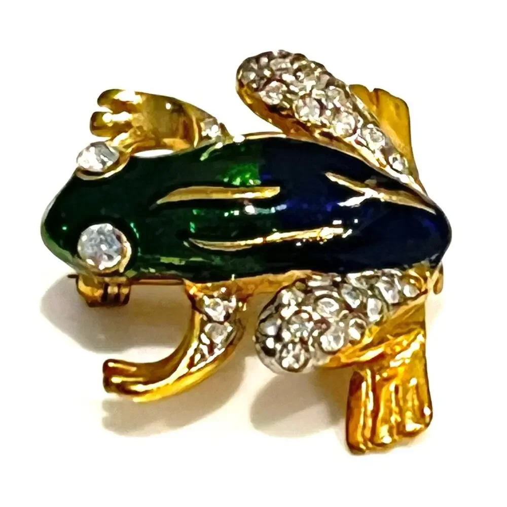 Frog Brooch Pin Enameled Gold 1